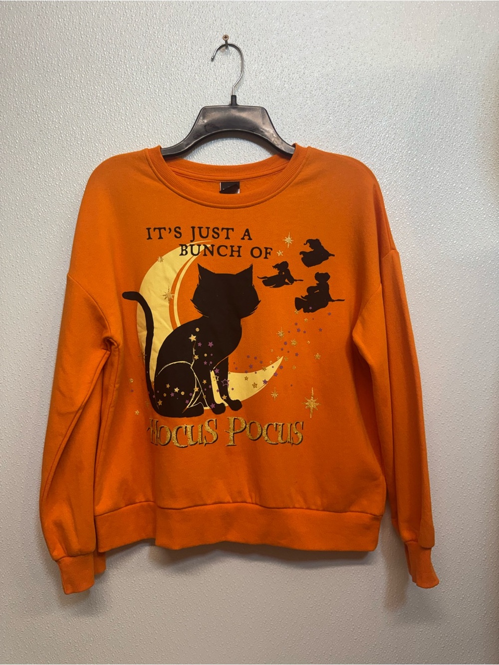 Disney Orange 'Hocus Pocus' Cat Moon Sweatshirt Girls Sz 14-16 (D-99)